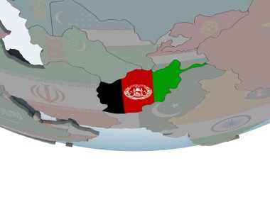 Afganistan katıştırılmış bayrak ile siyasi dünya üzerinde. 3D çizim.