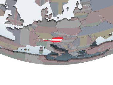 Avusturya katıştırılmış bayrak ile siyasi dünya üzerinde. 3D çizim.