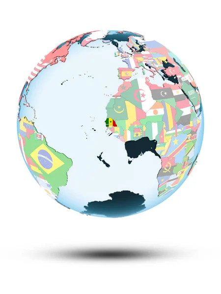 Сенегал Політичні Земної Кулі Тінню Ізольовані Білому Тлі Ілюстрація — стокове фото