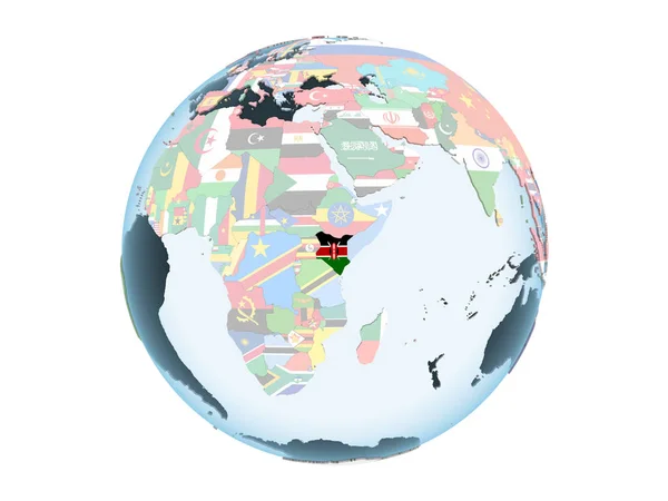 Kenia Jasne Globus Polityczny Flagą Osadzonych Ilustracja Białym Tle — Zdjęcie stockowe