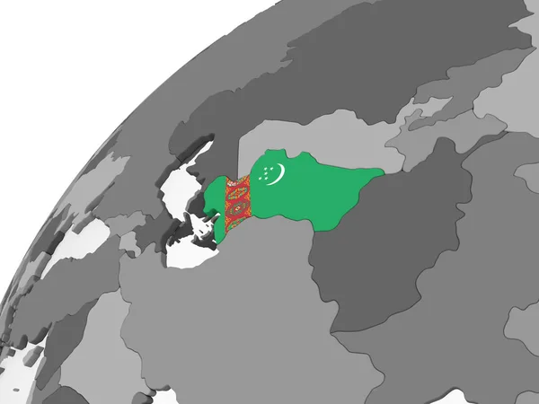 Туркменистан Сером Политическом Глобусе Встроенным Флагом Иллюстрация — стоковое фото
