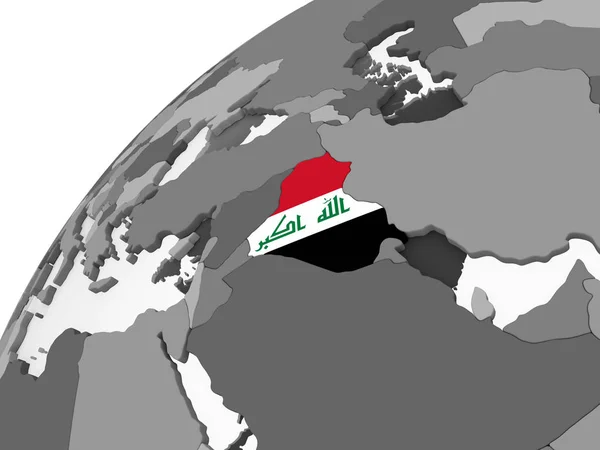 Iraque Globo Político Cinzento Com Bandeira Embutida Ilustração — Fotografia de Stock