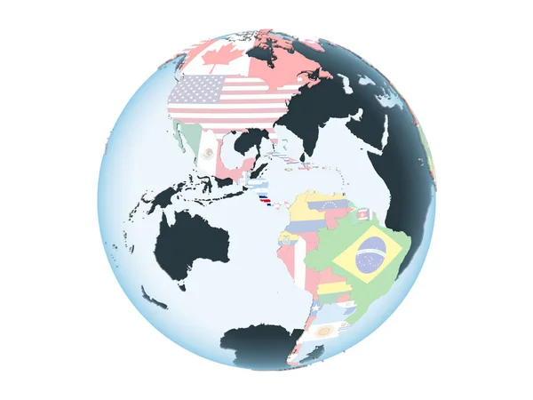 Costa Rica Világos Politikai Globe Beágyazott Zászló Illusztráció Elszigetelt Fehér — Stock Fotó