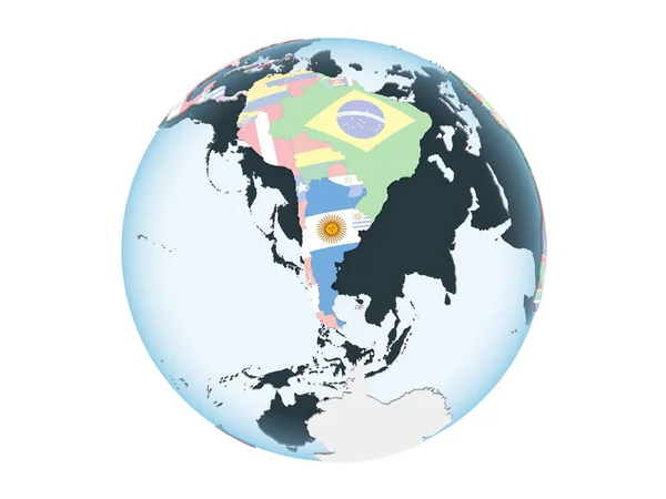 Argentína Világos Politikai Globe Beágyazott Zászló Illusztráció Elszigetelt Fehér Background — Stock Fotó