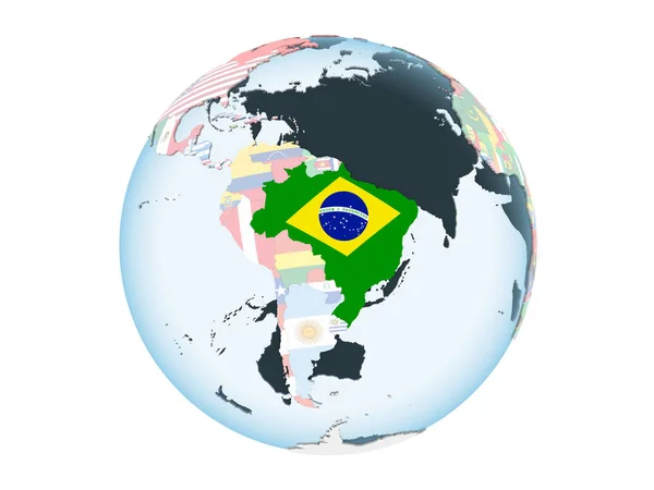 Brazília Világos Politikai Globe Beágyazott Zászló Illusztráció Elszigetelt Fehér Background — Stock Fotó