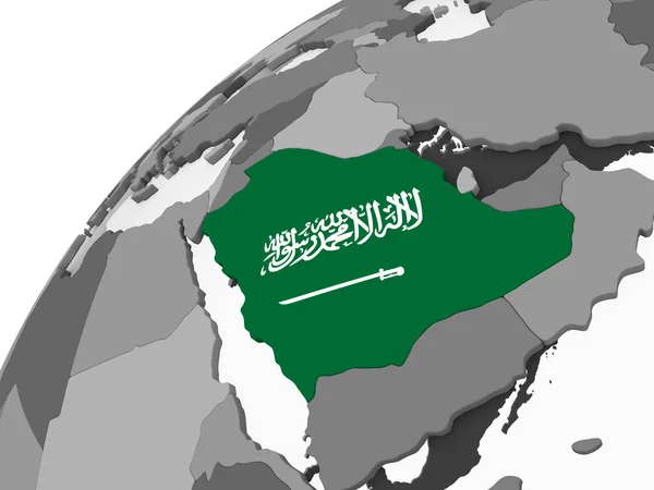 Saudi Arabia Gray Political Globe Embedded Flag Illustration — Stock Photo, Image