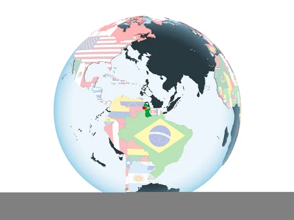 Guyana Bright Political Globe Embedded Flag Illustration Isolated White Background — Stock Photo, Image