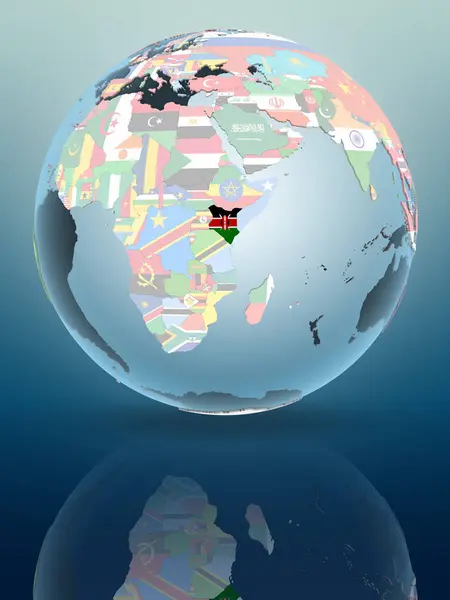 Kenia Politieke Wereldbol Reflecteren Glimmend Oppervlak Illustratie — Stockfoto