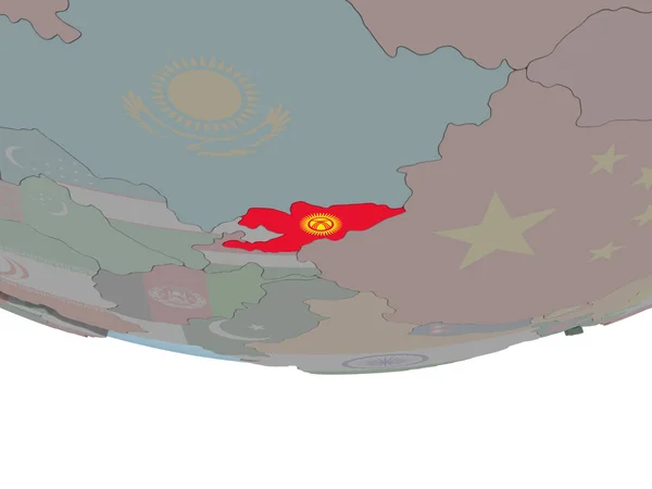 Kirghizistan Sul Globo Politico Con Bandiera Incorporata Illustrazione — Foto Stock