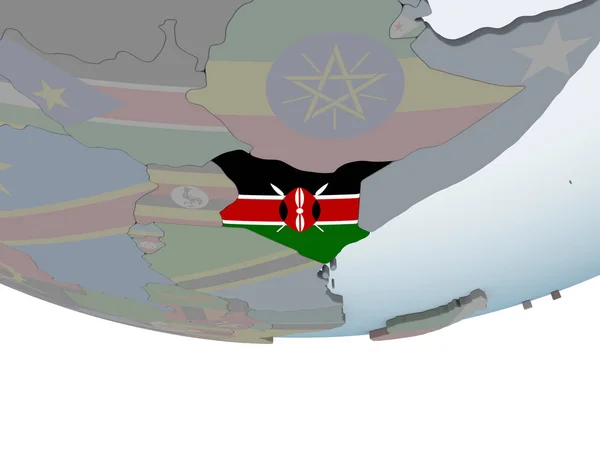 Kenia Auf Politischem Globus Mit Eingebetteter Flagge Illustration — Stockfoto