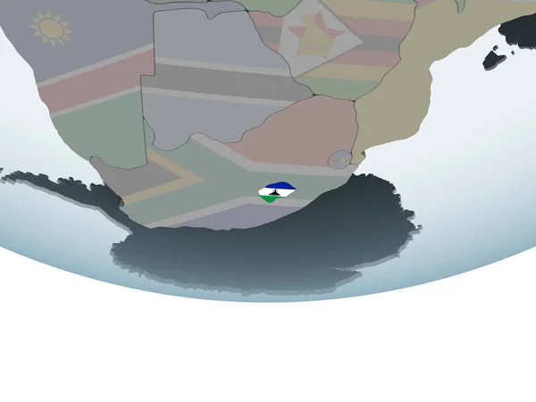 Lesotho Mundo Político Con Bandera Incrustada Ilustración —  Fotos de Stock