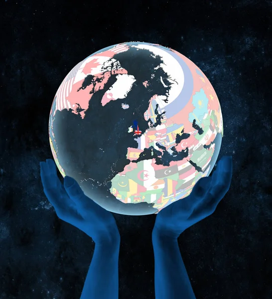Vereintes Königreich Auf Einem Durchscheinenden Politischen Globus Händen Weltraum Illustration — Stockfoto