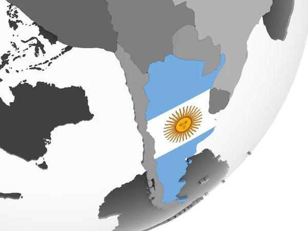 Argentina Globo Politico Grigio Con Bandiera Incorporata Illustrazione — Foto Stock