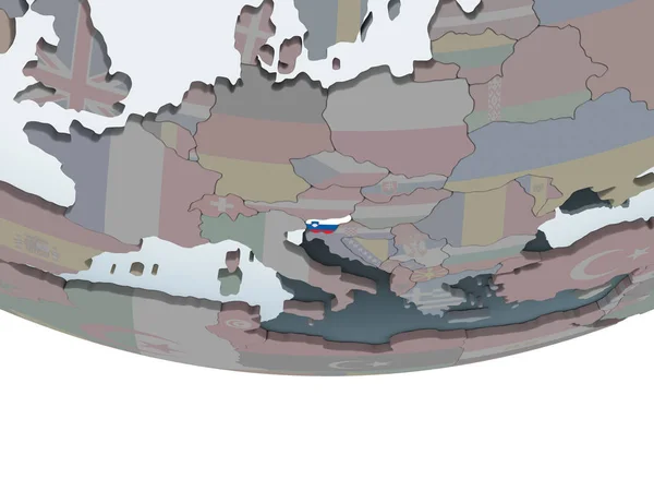 斯洛文尼亚在嵌入式旗政治地球仪上 — 图库照片