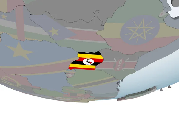 Uganda Auf Dem Politischen Globus Mit Eingebetteter Flagge Illustration — Stockfoto