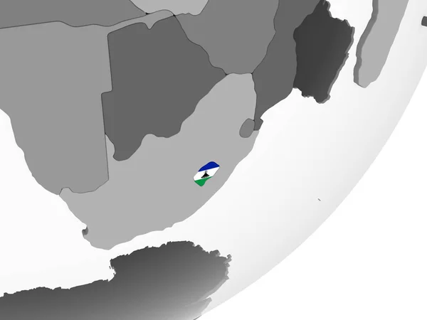 Lesotho Globo Político Gris Con Bandera Incrustada Ilustración — Foto de Stock