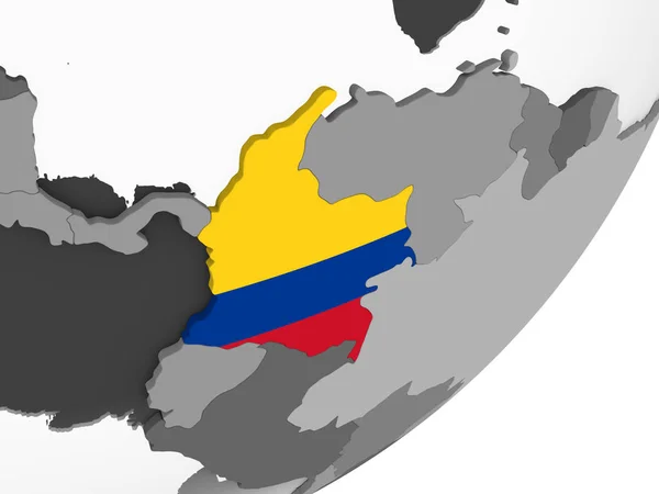Colômbia Globo Político Cinzento Com Bandeira Embutida Ilustração — Fotografia de Stock