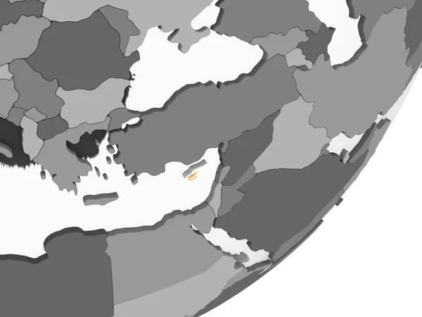 Кипр Сером Политическом Глобусе Встроенным Флагом Иллюстрация — стоковое фото