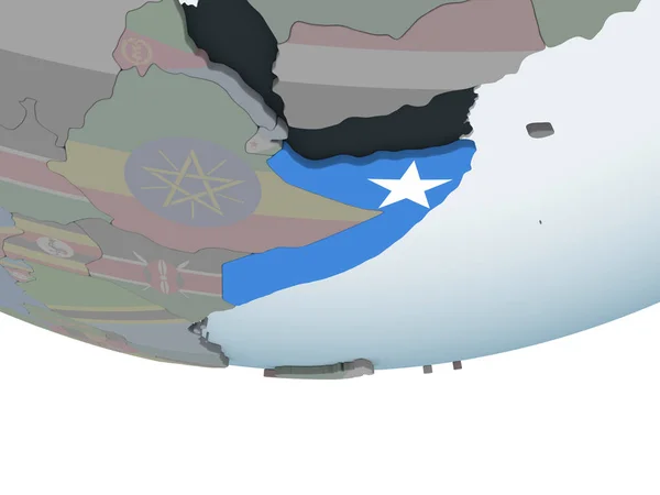 Somalia Sul Globo Politico Con Bandiera Incorporata Illustrazione — Foto Stock