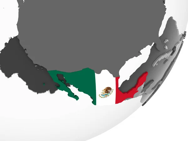 墨西哥在灰色政治全球与嵌入的旗子 — 图库照片