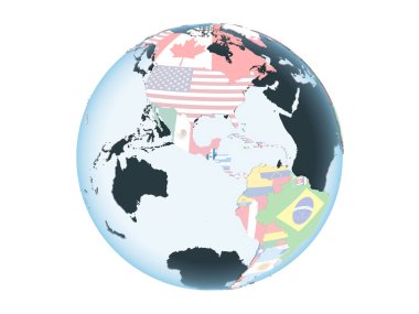 Guatemala katıştırılmış bayrak ile parlak siyasi dünya üzerinde. 3d illüstrasyon izole beyaz arka plan üzerinde.