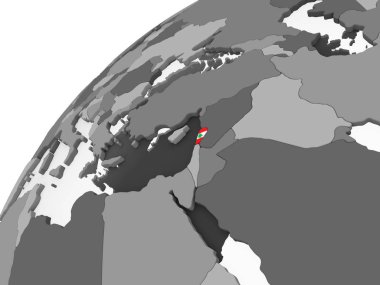 Lübnan katıştırılmış bayrak ile gri siyasi dünya üzerinde. 3D çizim.