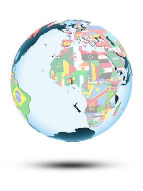 Togo beyaz arka plan üzerinde izole gölge ile siyasi dünya üzerinde. 3D çizim.