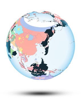 Güney Kore beyaz arka plan üzerinde izole gölge ile siyasi dünya üzerinde. 3D çizim.