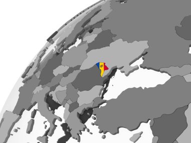 Moldova katıştırılmış bayrak ile gri siyasi dünya üzerinde. 3D çizim.
