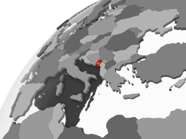 Karadağ katıştırılmış bayrak ile gri siyasi dünya üzerinde. 3D çizim.