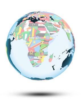 Burundi beyaz arka plan üzerinde izole gölge ile siyasi dünya üzerinde. 3D çizim.