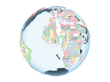 Togo katıştırılmış bayrak ile parlak siyasi dünya üzerinde. 3d illüstrasyon izole beyaz arka plan üzerinde.