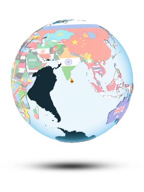 Sri Lanka beyaz arka plan üzerinde izole gölge ile siyasi dünya üzerinde. 3D çizim.
