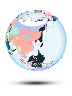 Kuzey Kore beyaz arka plan üzerinde izole gölge ile siyasi dünya üzerinde. 3D çizim.