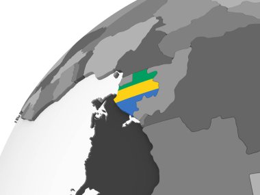 Gabon katıştırılmış bayrak ile gri siyasi dünya üzerinde. 3D çizim.