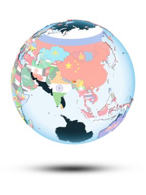 Bhutan beyaz arka plan üzerinde izole gölge ile siyasi dünya üzerinde. 3D çizim.