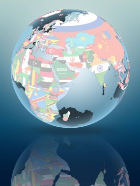 Katar parlak yüzeye yansıtan siyasi dünya üzerinde. 3D çizim.