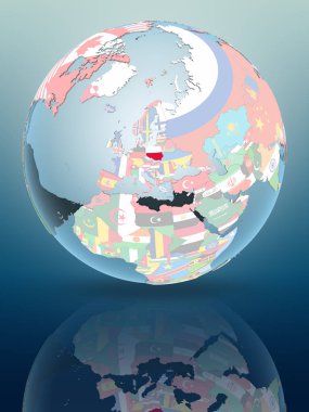 Polonya siyasi dünya parlak yüzeye yansıtan üzerinde. 3D çizim.