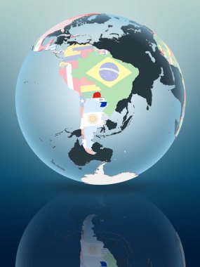 Paraguay parlak yüzeye yansıtan siyasi dünya üzerinde. 3D çizim.