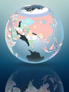 Nepal siyasi dünya parlak yüzeye yansıtan üzerinde. 3D çizim.
