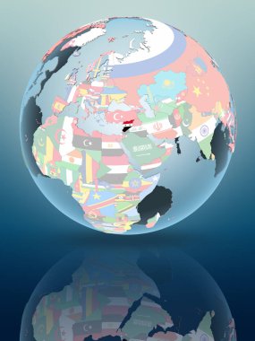 Suriye parlak yüzeye yansıtan siyasi dünya üzerinde. 3D çizim.