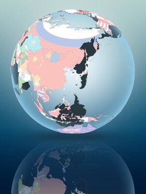 Güney Kore parlak yüzeye yansıtan siyasi dünya üzerinde. 3D çizim.