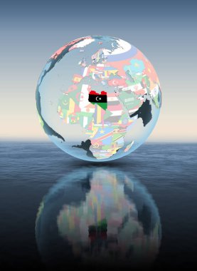 Libya siyasi dünya su üzerinde yüzen üzerinde. 3D çizim.