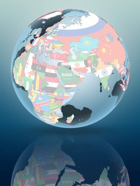 Kuveyt parlak yüzeye yansıtan siyasi dünya üzerinde. 3D çizim.