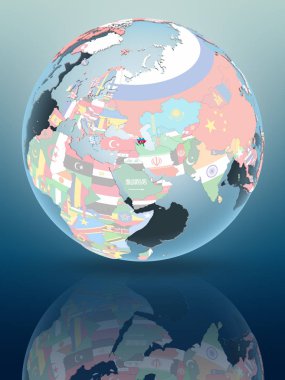 Azerbaycan siyasi dünya parlak yüzeye yansıtan üzerinde. 3D çizim.