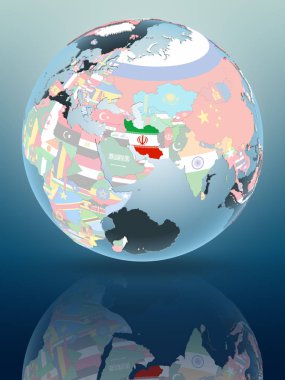 Iran siyasi dünya parlak yüzeye yansıtan üzerinde. 3D çizim.