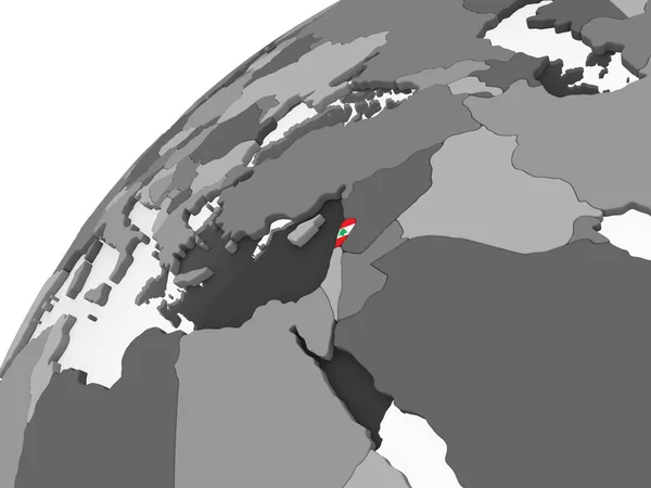 Libanon Grijze Politieke Wereldbol Met Ingesloten Vlag Illustratie — Stockfoto