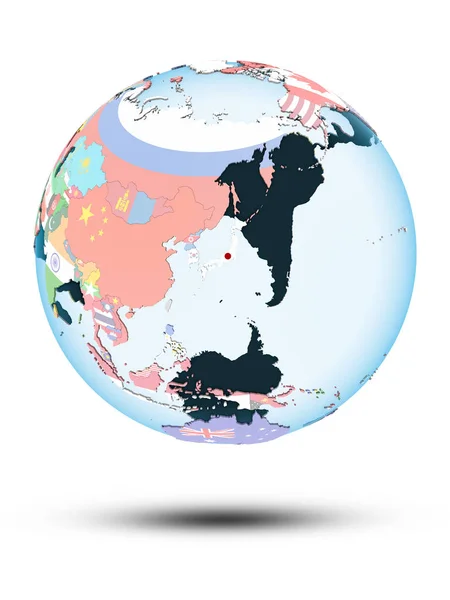Япония Политическом Глобусе Тенью Изолированы Белом Фоне Иллюстрация — стоковое фото