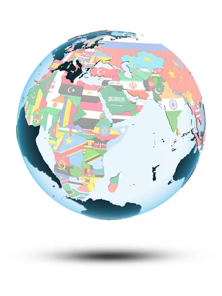 Dżibuti Globus Polityczny Cienia Białym Tle Ilustracja — Zdjęcie stockowe