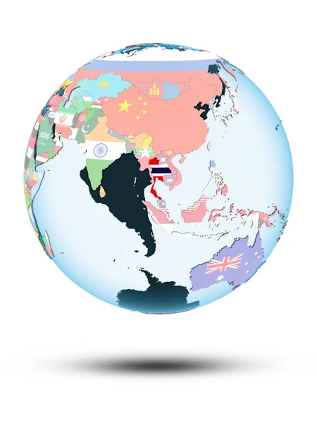 Таїланд Політичні Земної Кулі Тінню Ізольовані Білому Тлі Ілюстрація — стокове фото